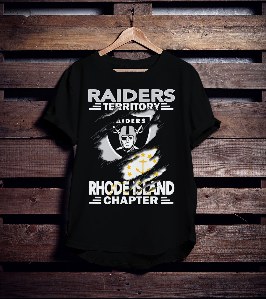 Raiders Territory Rhode Island Chapter Emblem And State Flag Integration T-Shirt