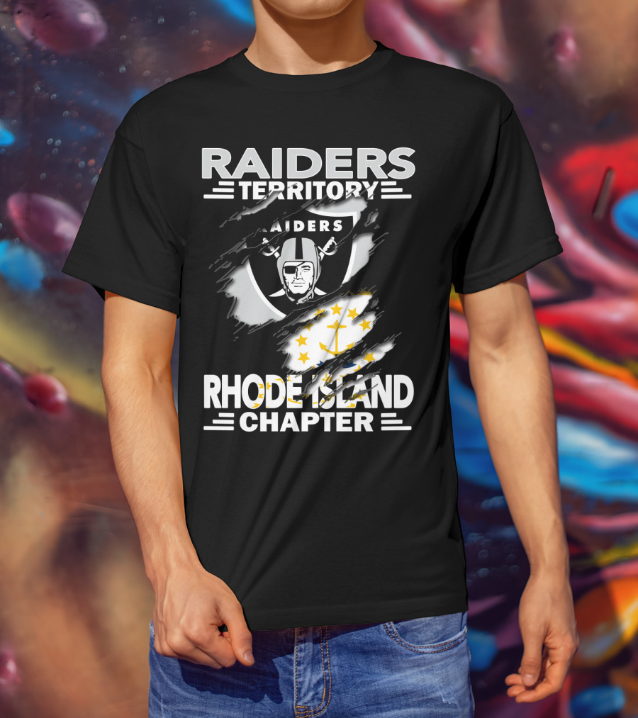 Raiders Territory Rhode Island Chapter Emblem And State Flag Integration T-Shirt