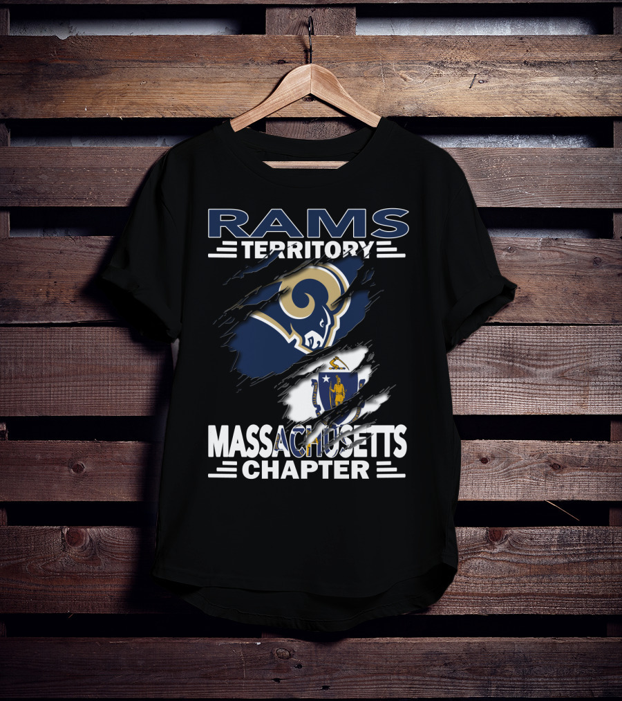 Rams Territory Massachusetts Chapter With Rams And Massachusetts Flag T-Shirt