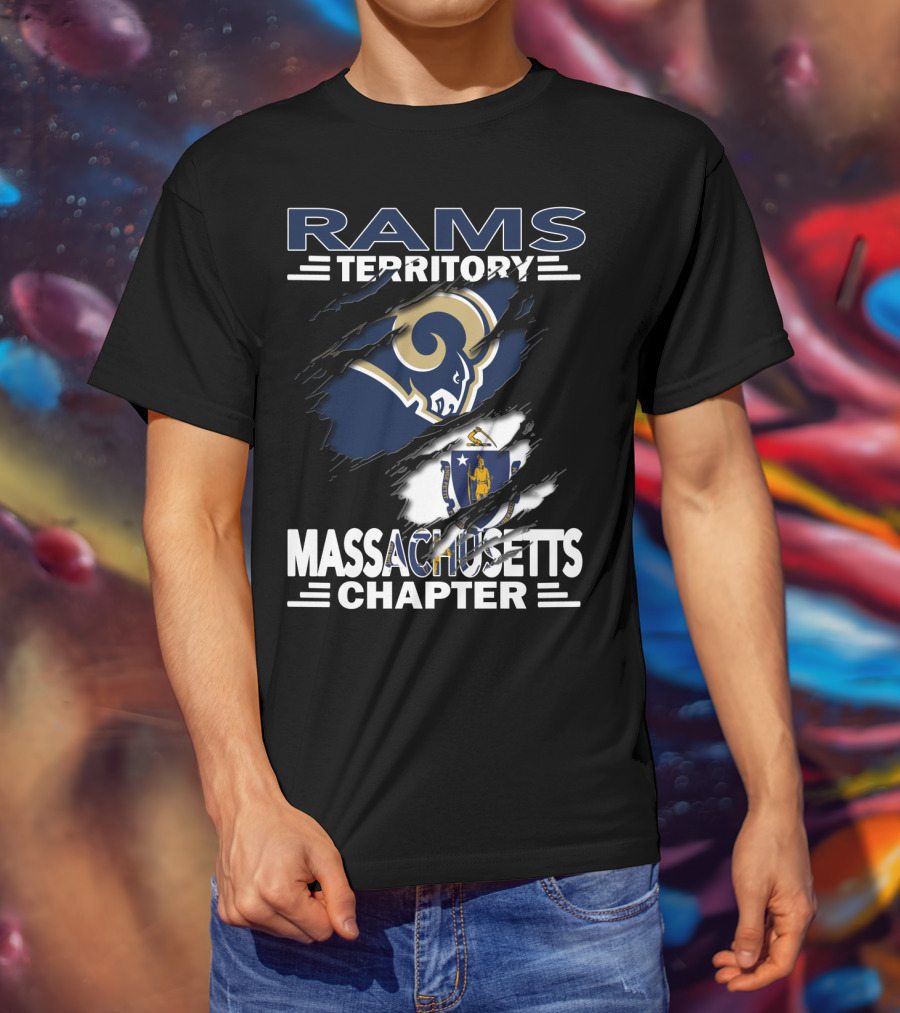 Rams Territory Massachusetts Chapter With Rams And Massachusetts Flag T-Shirt