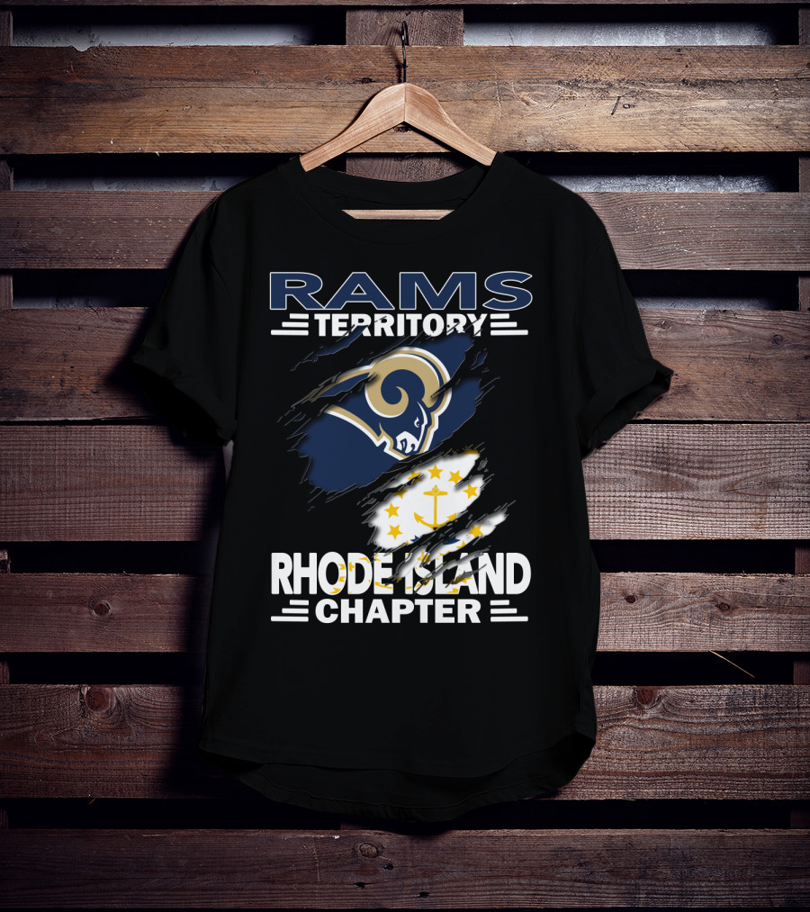 Rams Territory Rhode Island Chapter With Rams Logo And Rhode Island Flag Elements T-Shirt