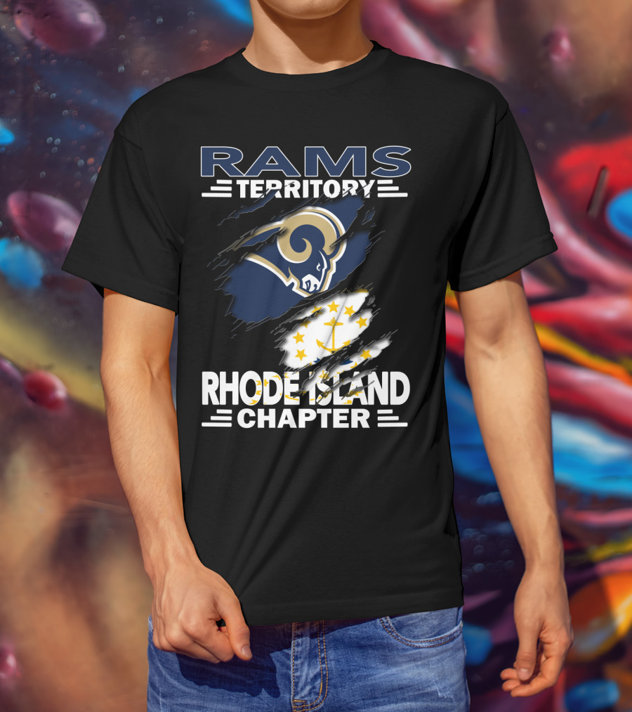Rams Territory Rhode Island Chapter With Rams Logo And Rhode Island Flag Elements T-Shirt
