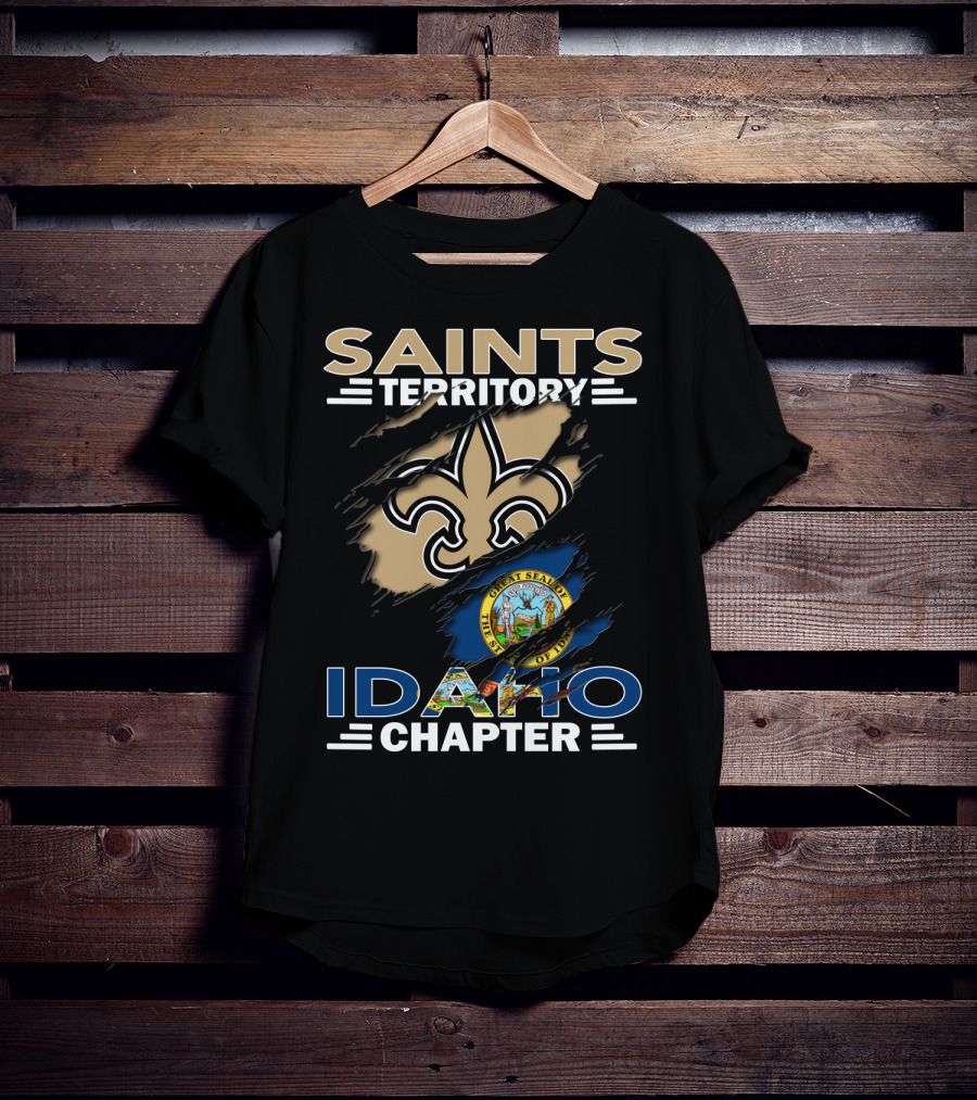 Saints Territory Idaho Chapter New Orleans Fleur-de-Lis And Idaho State Seal T-Shirt