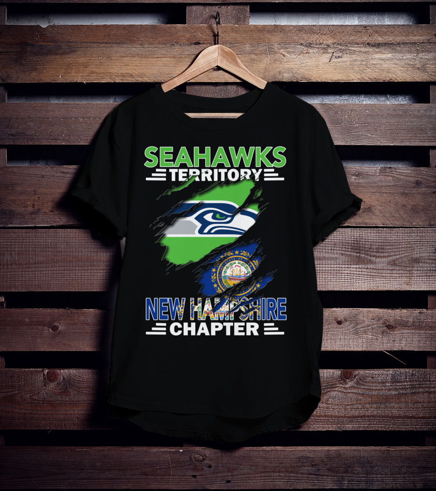 Seahawks Territory New Hampshire Chapter Logo With Seahawks And New Hampshire Flag Elements T-Shirt