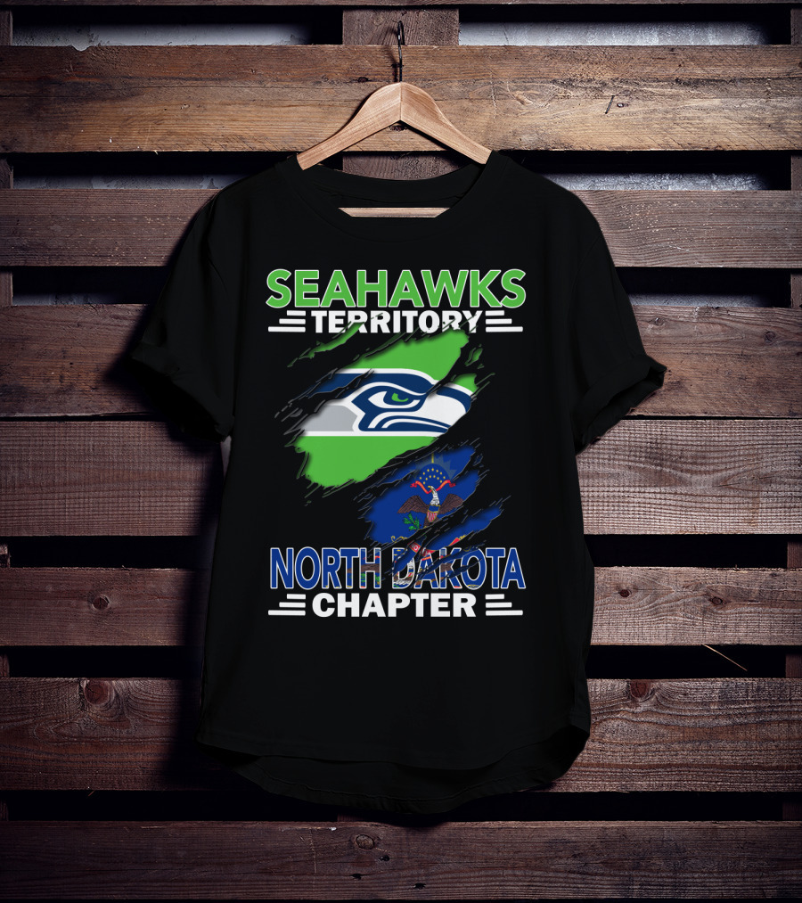 Seahawks Territory North Dakota Chapter Fan Pride With Flag And Mascot T-Shirt