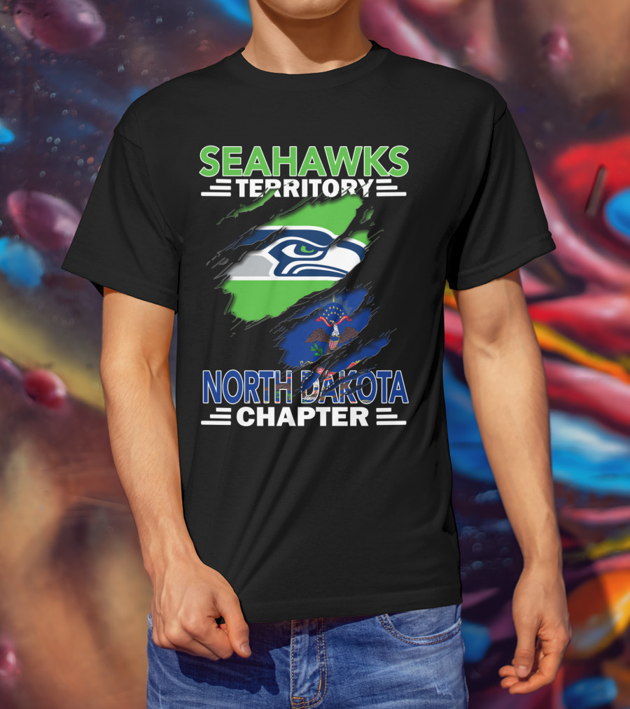 Seahawks Territory North Dakota Chapter Fan Pride With Flag And Mascot T-Shirt