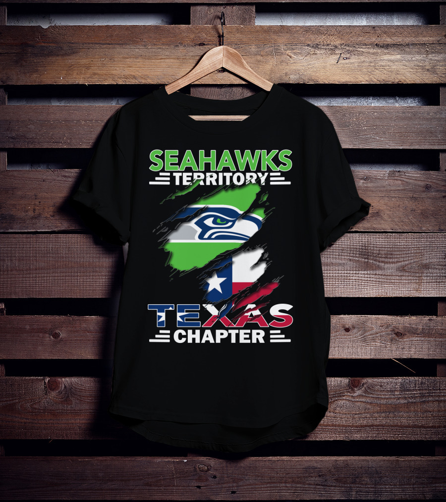 Seahawks Territory Texas Chapter Logo With Texas Flag And Seahawks T-Shirt