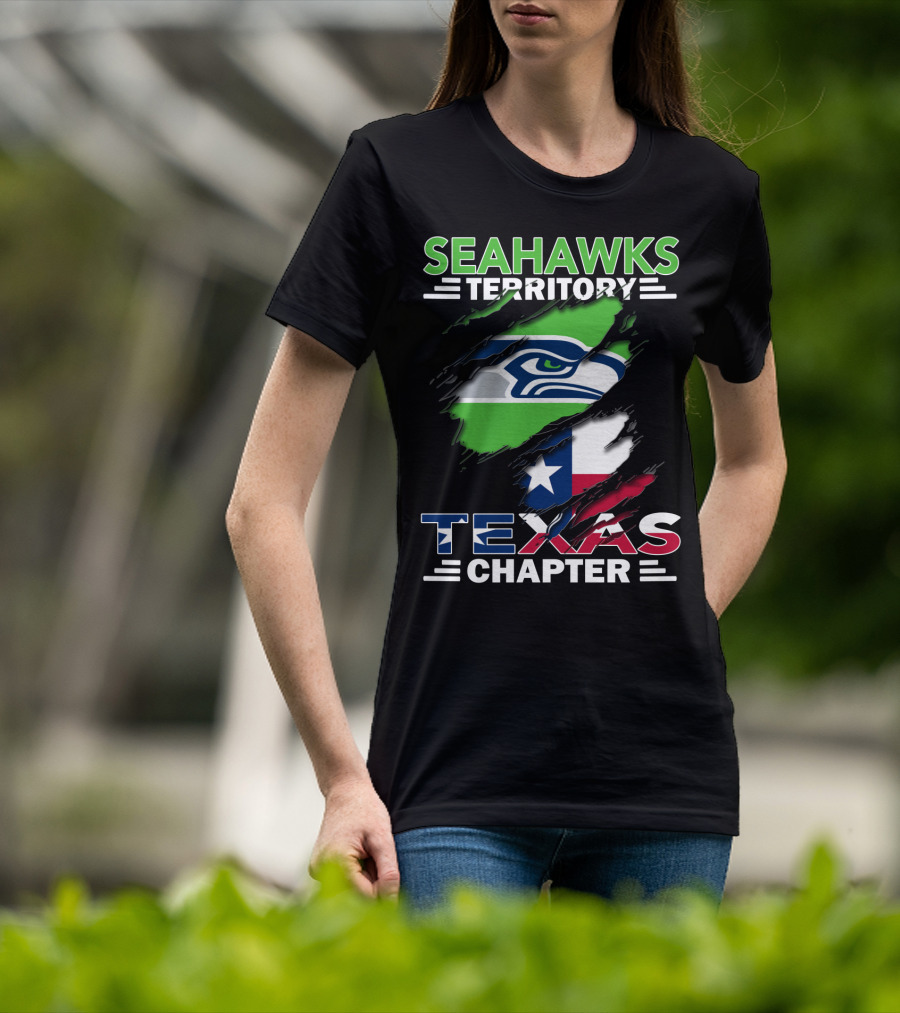 Seahawks Territory Texas Chapter Logo With Texas Flag And Seahawks T-Shirt