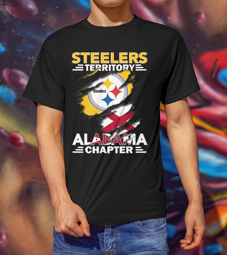 Steelers Territory Alabama Chapter Logo With Steelmark And Alabama Flag Elements T-Shirt