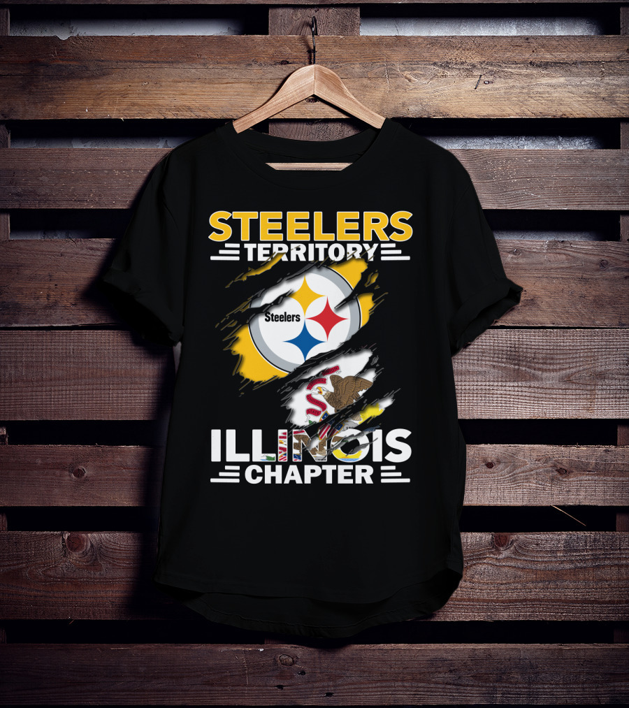 Steelers Territory Illinois Chapter Steelers Logo Illinois Flag Torn Effect T-Shirt