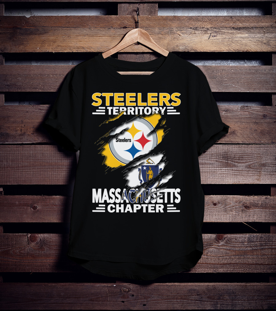 Steelers Territory Massachusetts Chapter Logo With Massachusetts Flag And Steelers Emblem T-Shirt