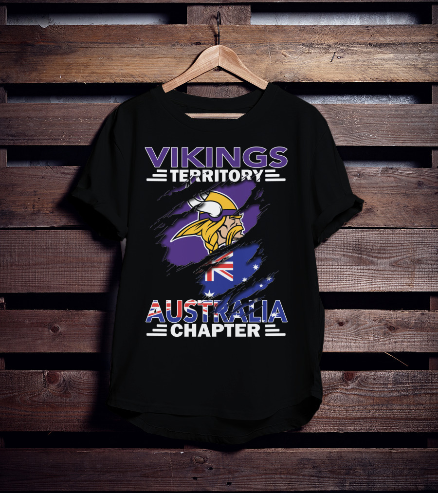 Vikings Territory Australia Chapter With Scandinavian Warrior And Australian Flag Elements T-Shirt