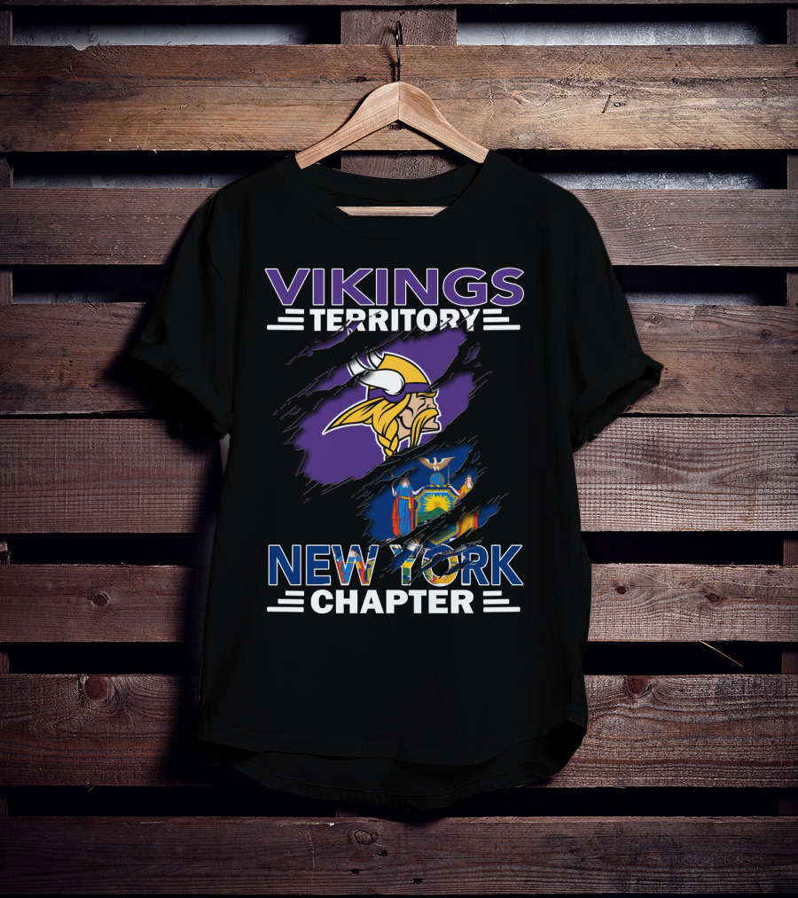 Vikings Territory New York Chapter With Viking Head And New York State Flag T-Shirt
