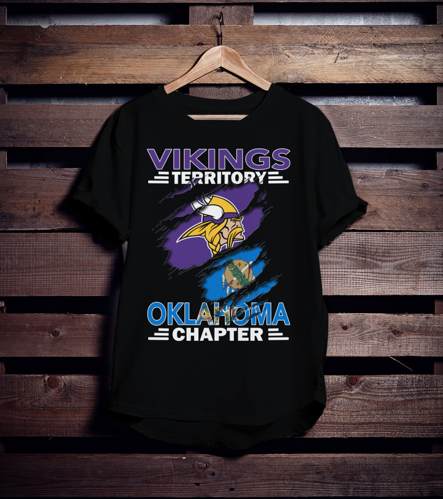 Vikings Territory Oklahoma Chapter With Minnesota Vikings Logo And Oklahoma State Flag T-Shirt