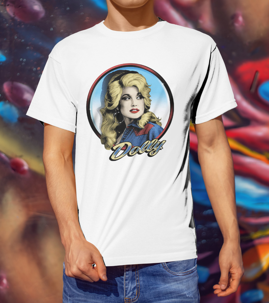 Dolly Parton Retro Portrait Blue Circle T-Shirt