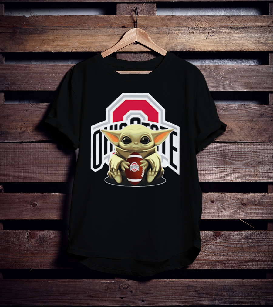 Baby Yoda Holding Ohio State Buckeyes Football T-Shirt