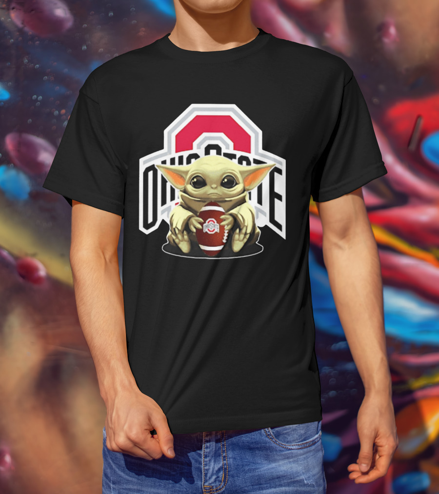 Baby Yoda Holding Ohio State Buckeyes Football T-Shirt