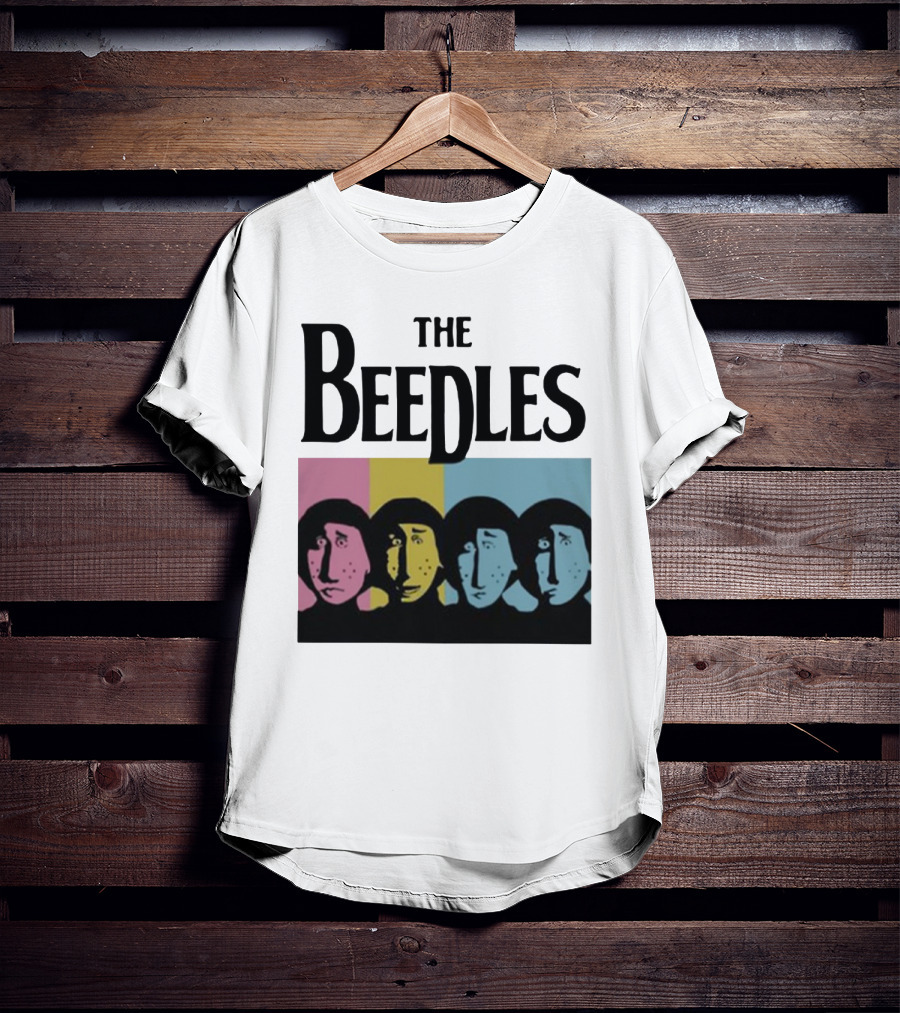 The Beedles Cartoon Pop Art Faces In Pink Yellow Blue T-Shirt