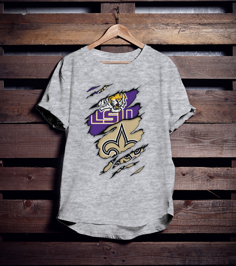 LSU Tigers New Orleans Saints Fleur-de-Lis Torn T-Shirt