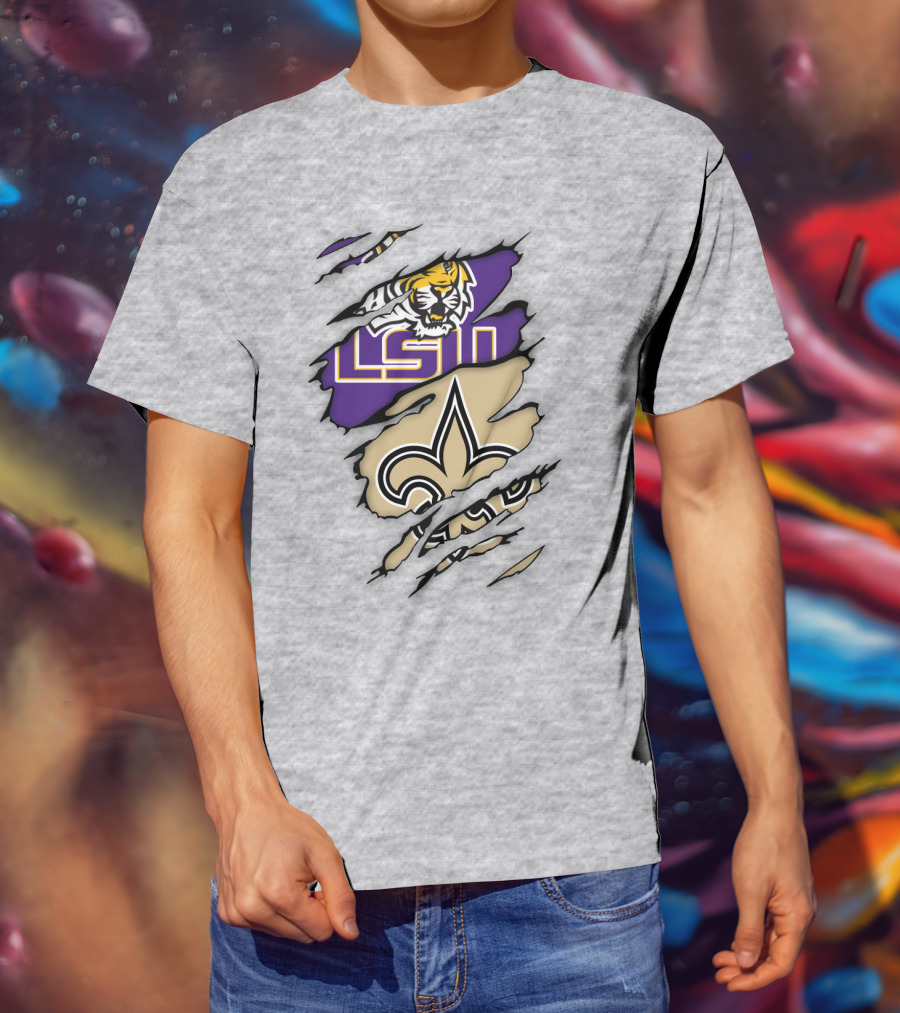 LSU Tigers New Orleans Saints Fleur-de-Lis Torn T-Shirt