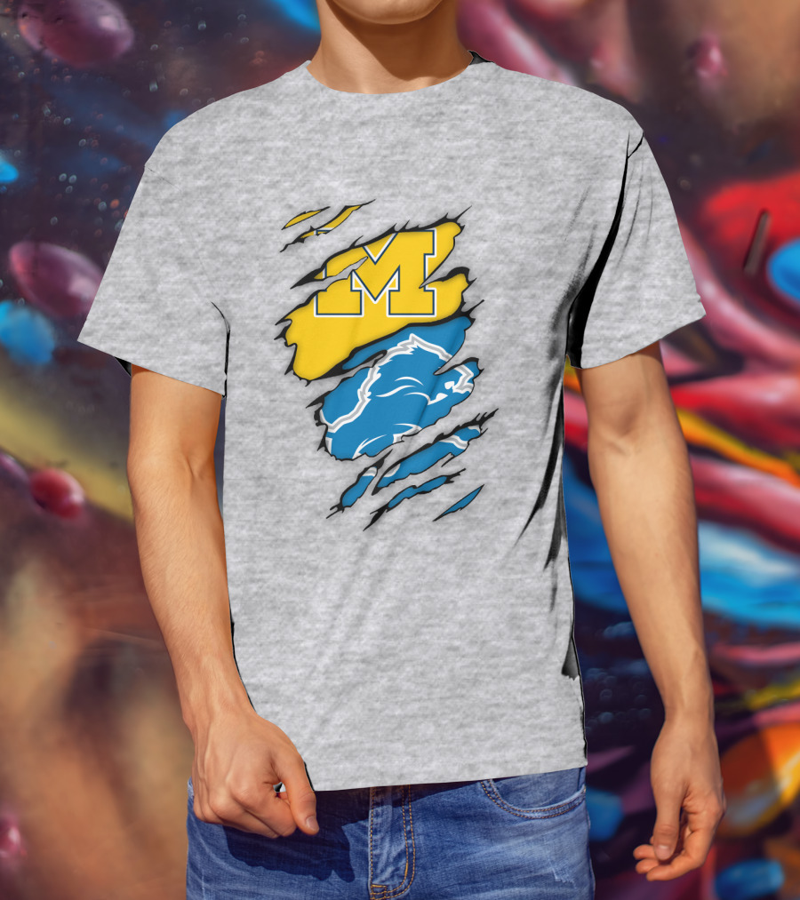 Michigan Wolverines Detroit Lions Crossover T-Shirt