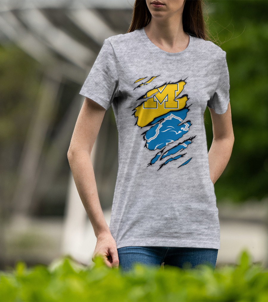 Michigan Wolverines Detroit Lions Crossover T-Shirt