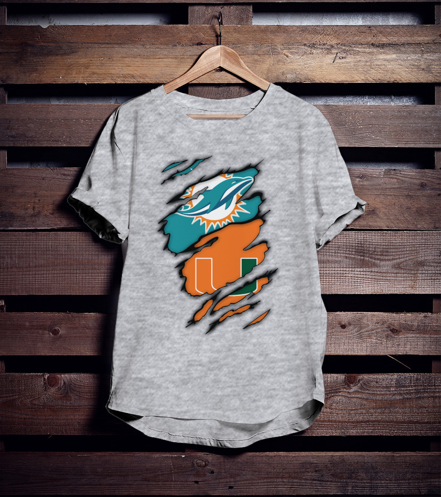 Miami Hurricanes Miami Dolphins Logo Design Claw Mark Style T-Shirt