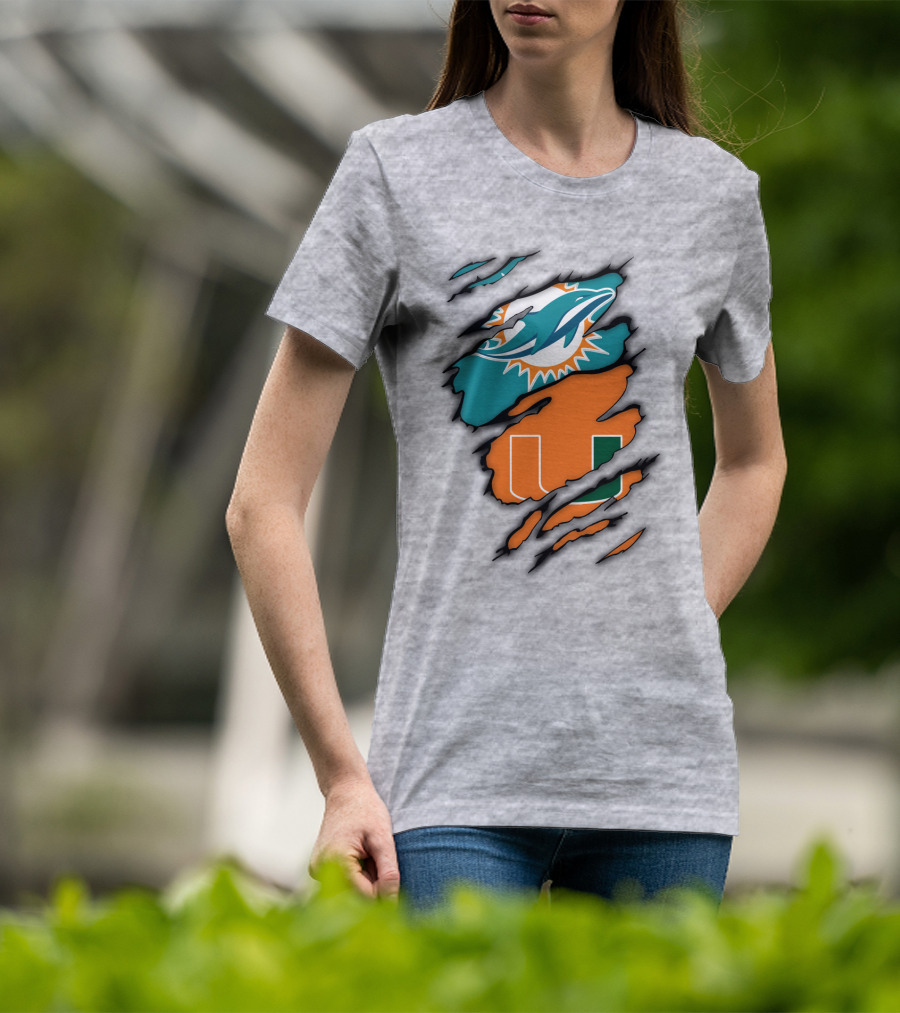 Miami Hurricanes Miami Dolphins Logo Design Claw Mark Style T-Shirt