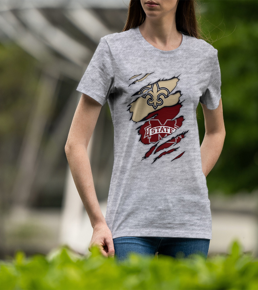 New Orleans Saints Mississippi State Torn T-Shirt