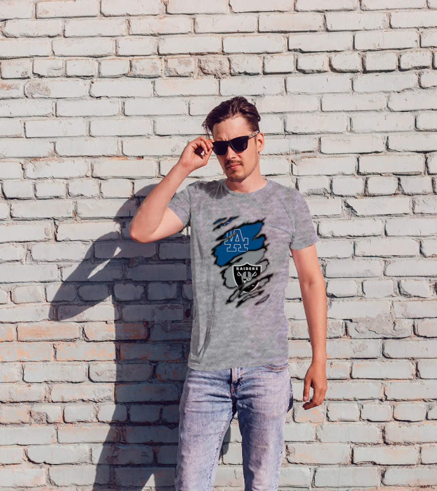 Los Angeles Dodgers Raiders Logo Mashup T-Shirt