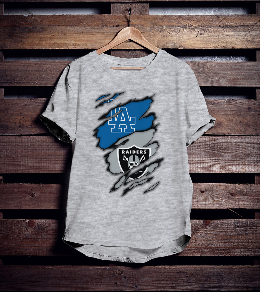 Los Angeles Dodgers Raiders Logo Mashup T-Shirt