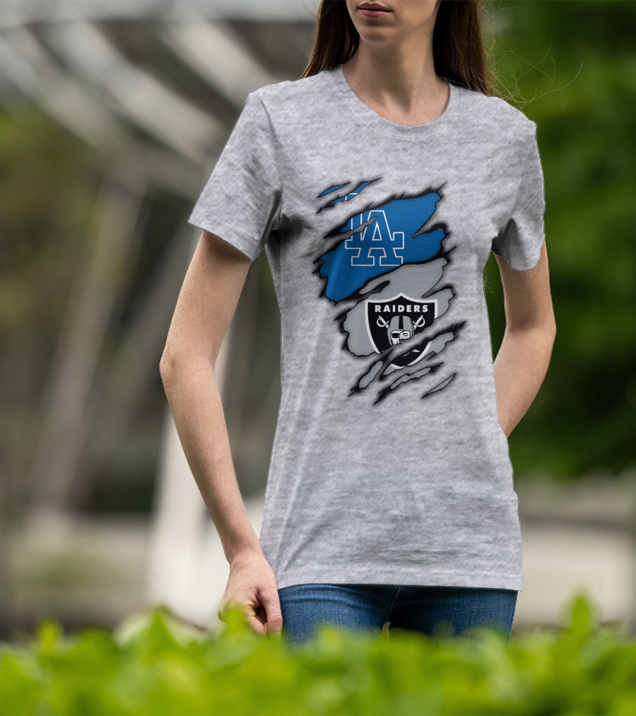 Los Angeles Dodgers Raiders Logo Mashup T-Shirt