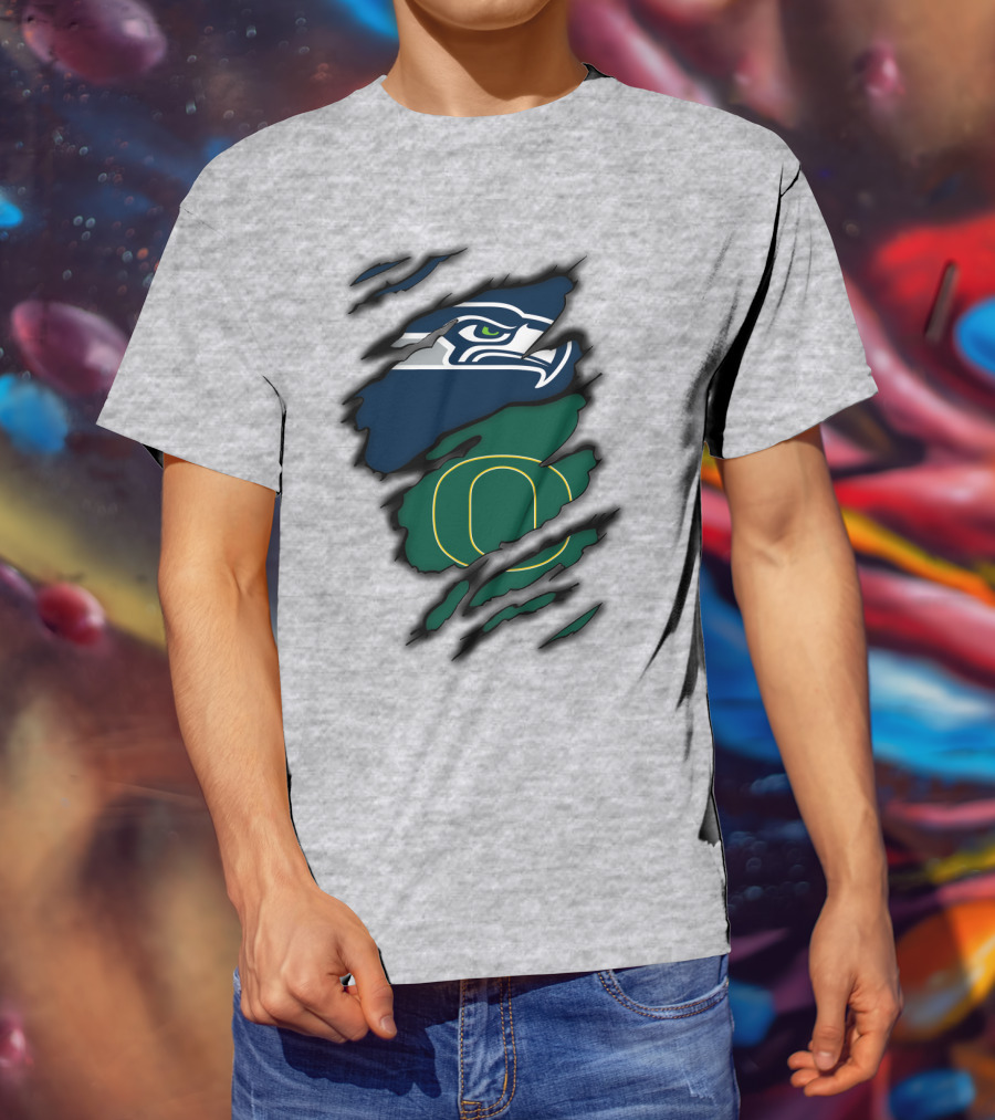 Seattle Seahawks Oregon Ducks Logo Fusion T-Shirt