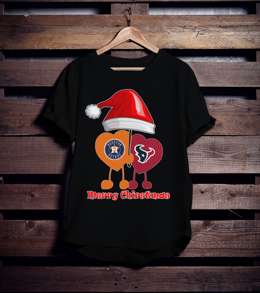 Houston Texans Houston Astros Merry Christmas Santa Hat T-Shirt