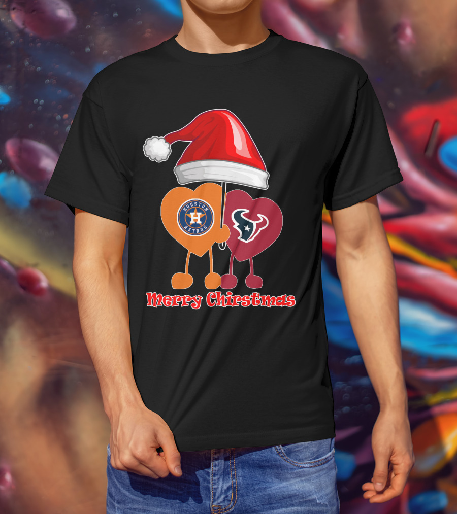 Houston Texans Houston Astros Merry Christmas Santa Hat T-Shirt