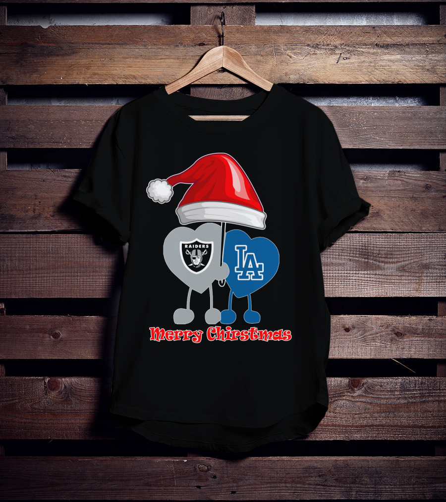 Merry Christmas Los Angeles Dodgers Oakland Raiders Santa Hat T-Shirt