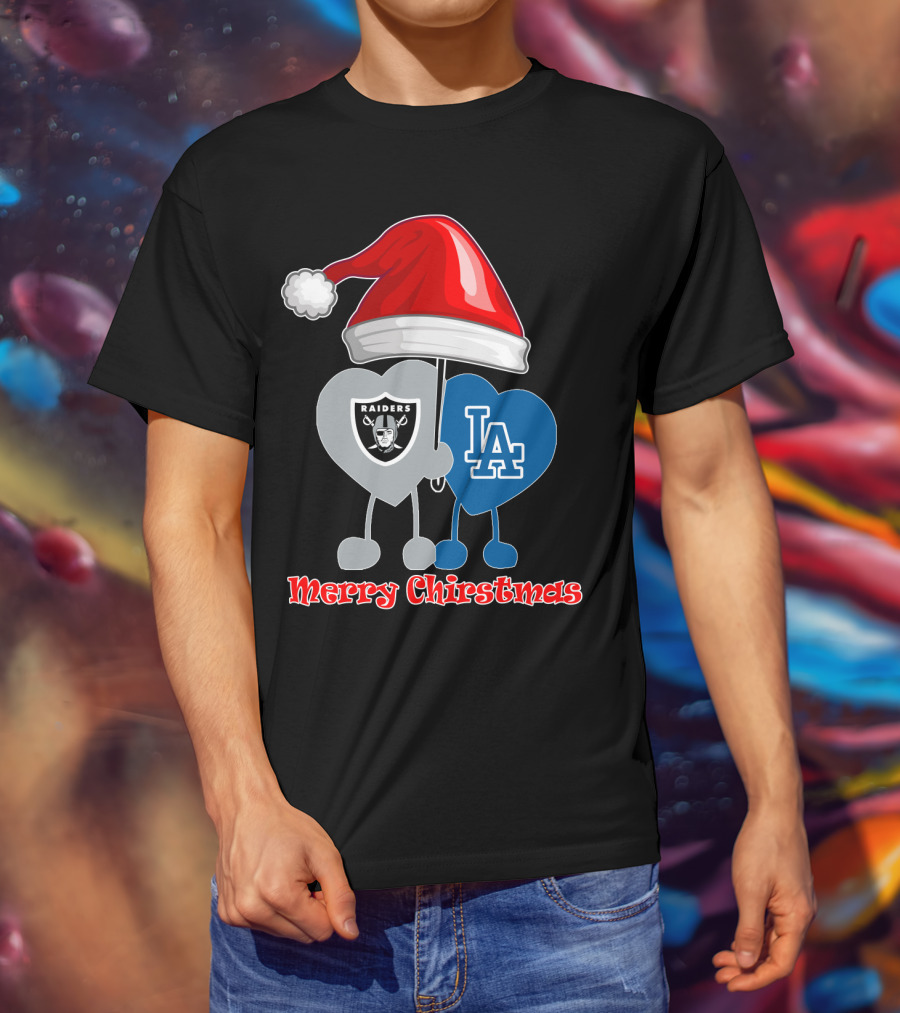 Merry Christmas Los Angeles Dodgers Oakland Raiders Santa Hat T-Shirt