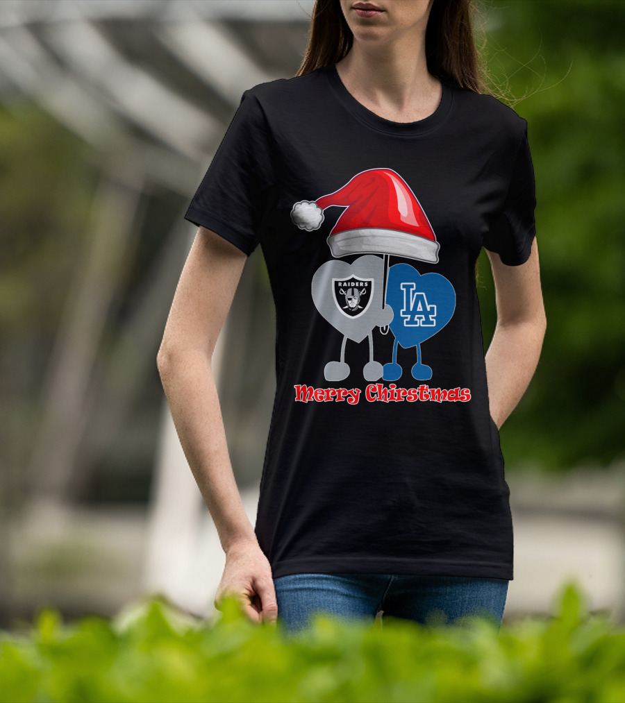 Merry Christmas Los Angeles Dodgers Oakland Raiders Santa Hat T-Shirt