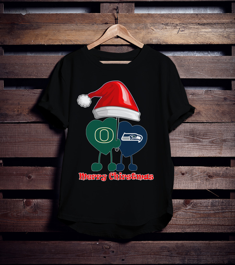 Merry Christmas Oregon Seattle Seahawks Holiday Hat Hearts T-Shirt