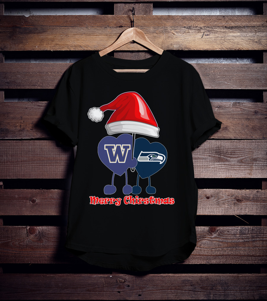 Merry Christmas Washington Seattle Seahawks W Festive Santa Hat T-Shirt