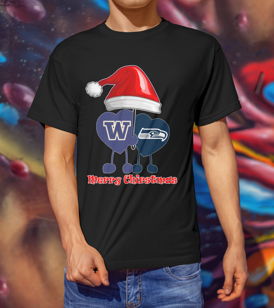 Merry Christmas Washington Seattle Seahawks W Festive Santa Hat T-Shirt