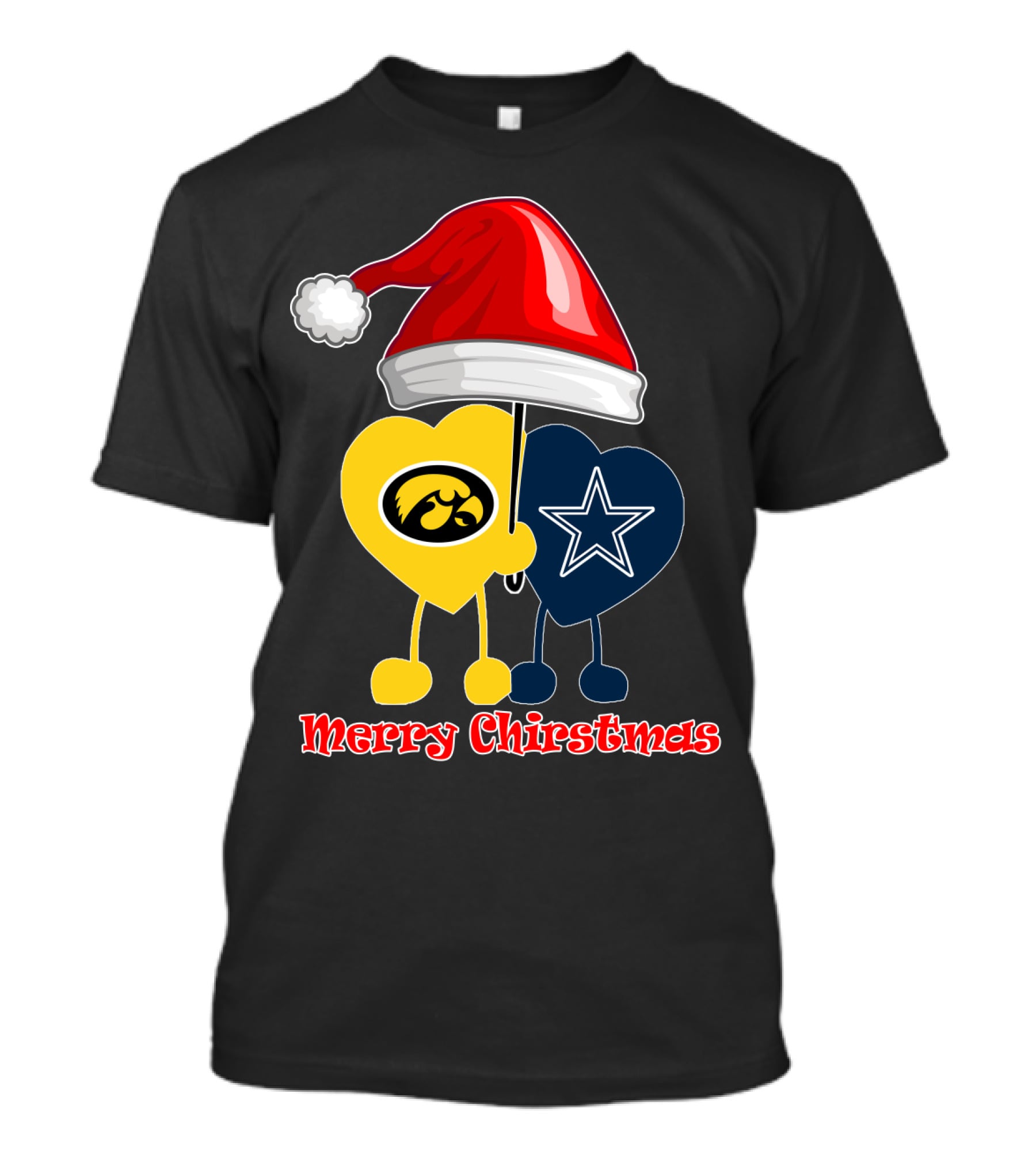 Merry Christmas Iowa Hawkeyes Dallas Cowboys Santa Hat T-Shirt