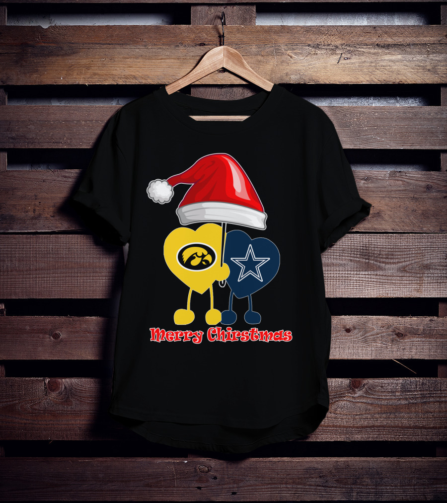 Merry Christmas Iowa Hawkeyes Dallas Cowboys Santa Hat T-Shirt