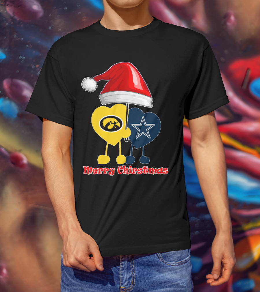 Merry Christmas Iowa Hawkeyes Dallas Cowboys Santa Hat T-Shirt