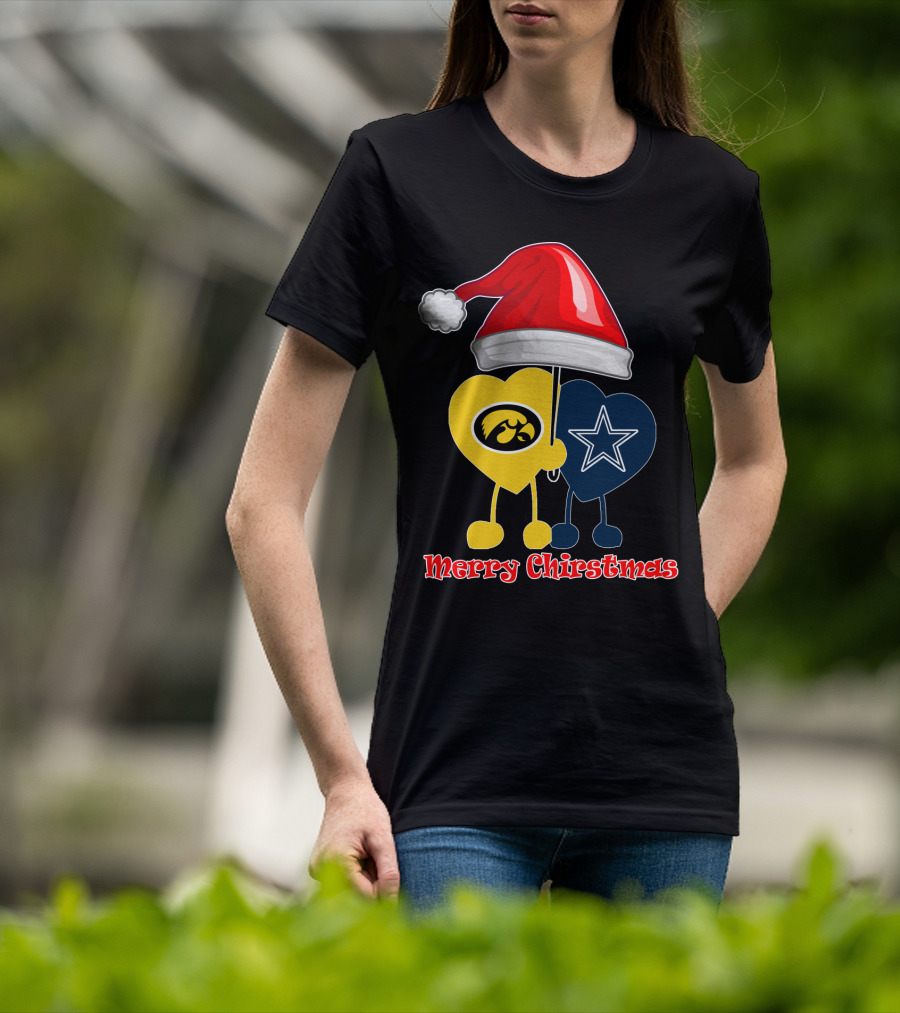 Merry Christmas Iowa Hawkeyes Dallas Cowboys Santa Hat T-Shirt