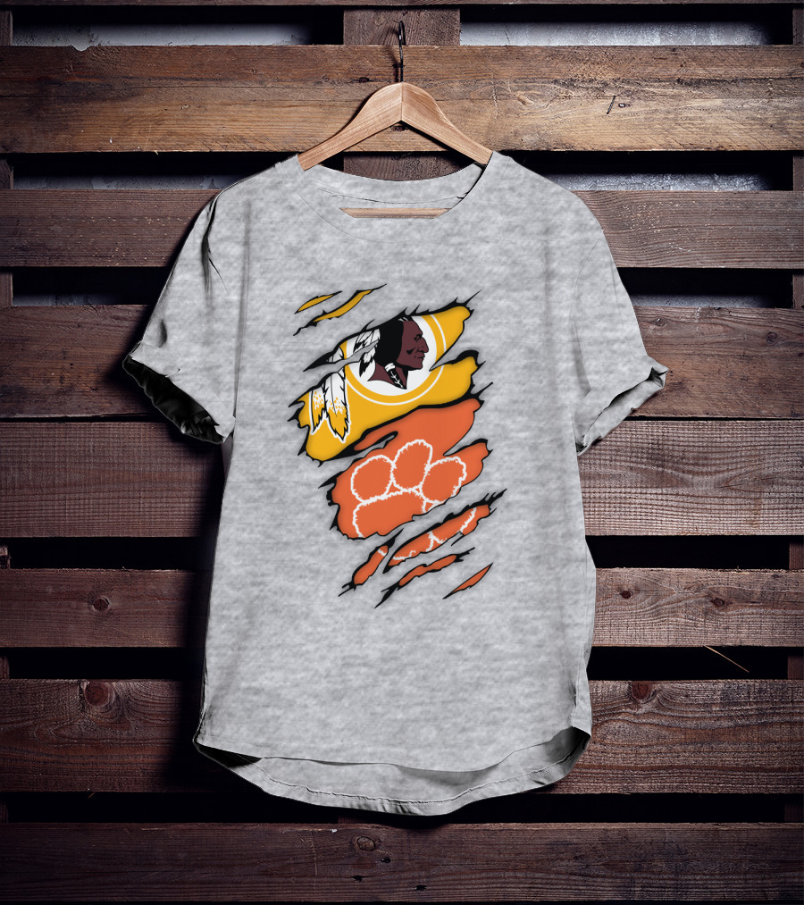 Washington Redskins Clemson Tigers Claw Marks Logo Art T-Shirt