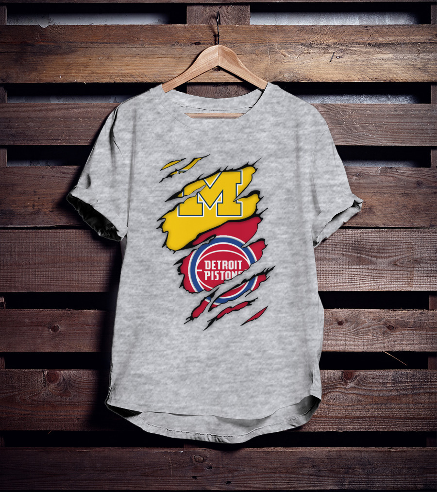 Detroit Pistons Michigan Wolverines Team Logo Mashup T-Shirt