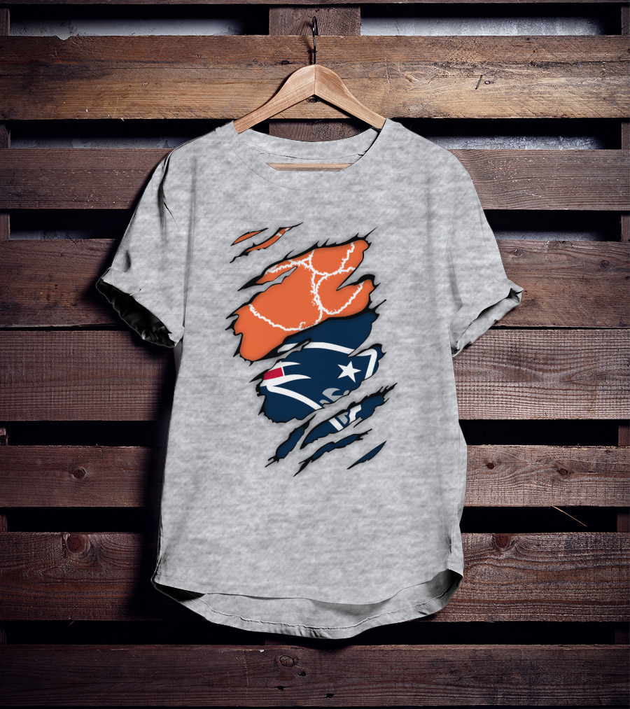 New England Patriots Clemson Football Claw Marks Logo Mashup T-Shirt