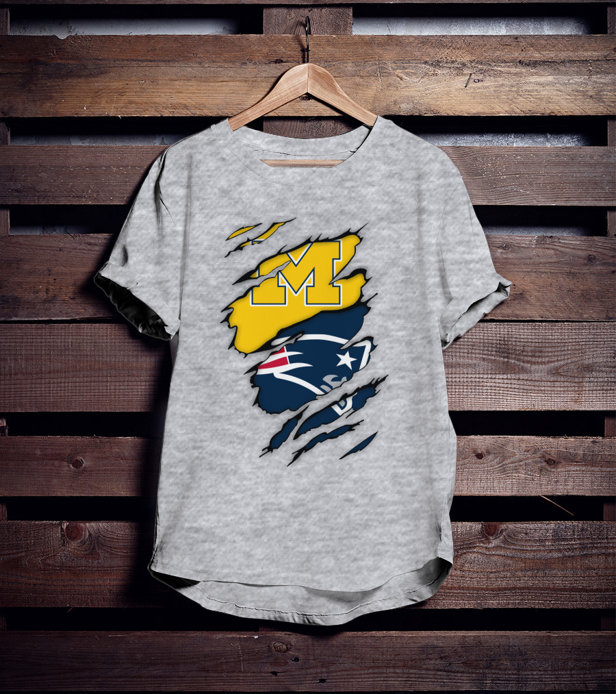 New England Patriots Michigan Wolverines Logo Blend T-Shirt