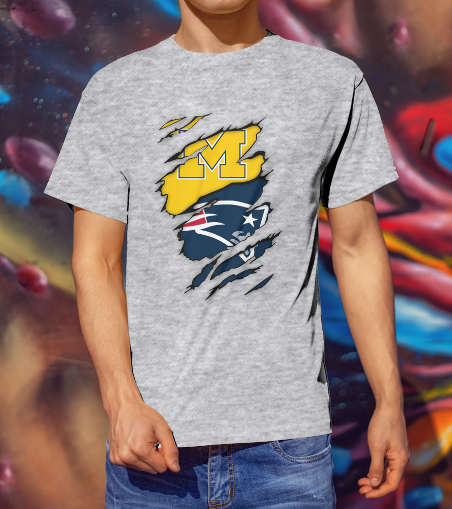 New England Patriots Michigan Wolverines Logo Blend T-Shirt
